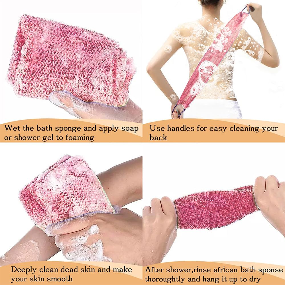 African Net Sponge Authentic - 3 Pcs Exfoliating Net Sponge with Mit Engmaschigem Design for Body & Back Scrubber, 31.5-Inch Long Bath Sponge Beauty and Personal Care Dr.Pedi