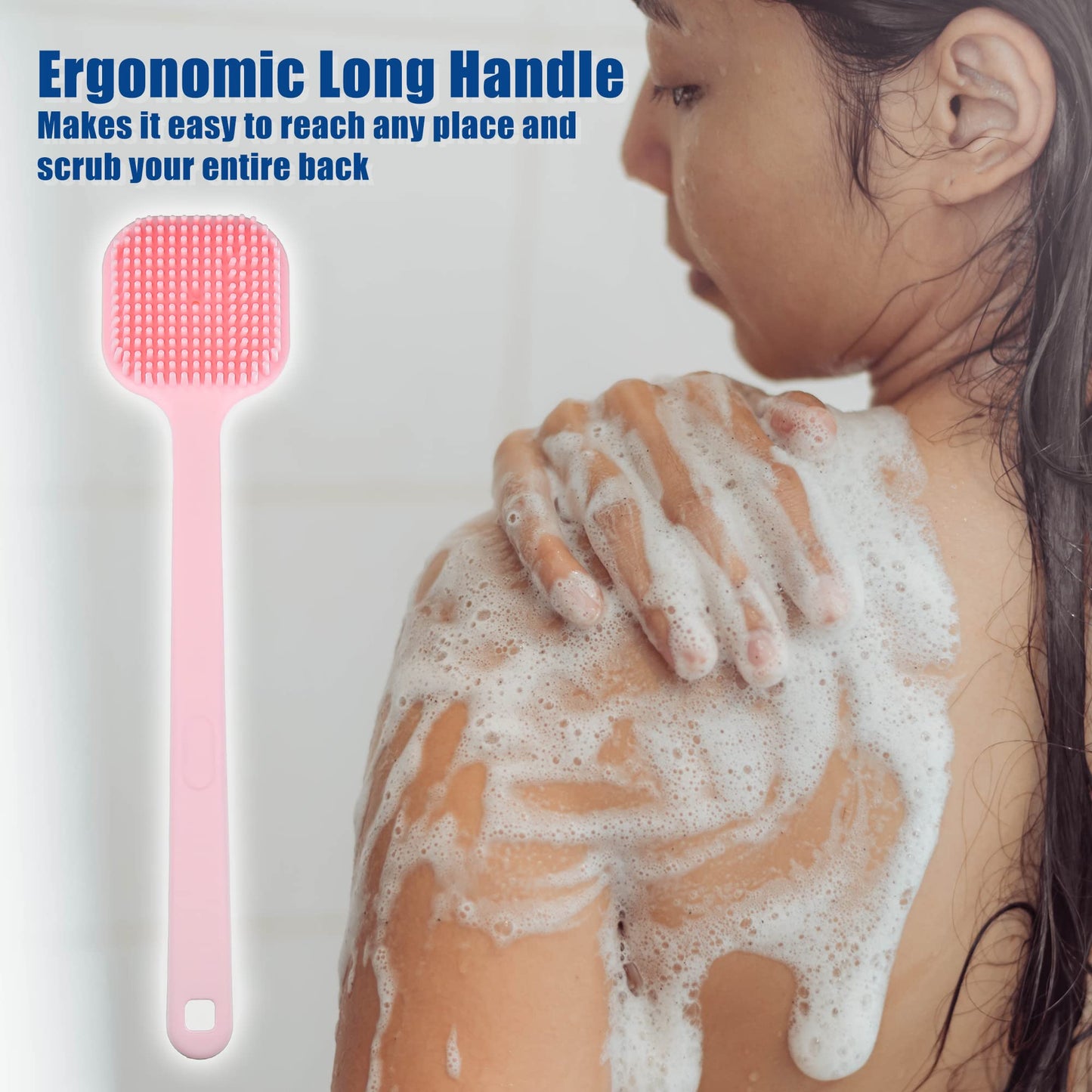 VOCOSTE Soft Silicone Bath Brush, Non-Slip Back Scrubber Shower with Long Handle for Men and Women, Pink Beauty and Personal Care VOCOSTE