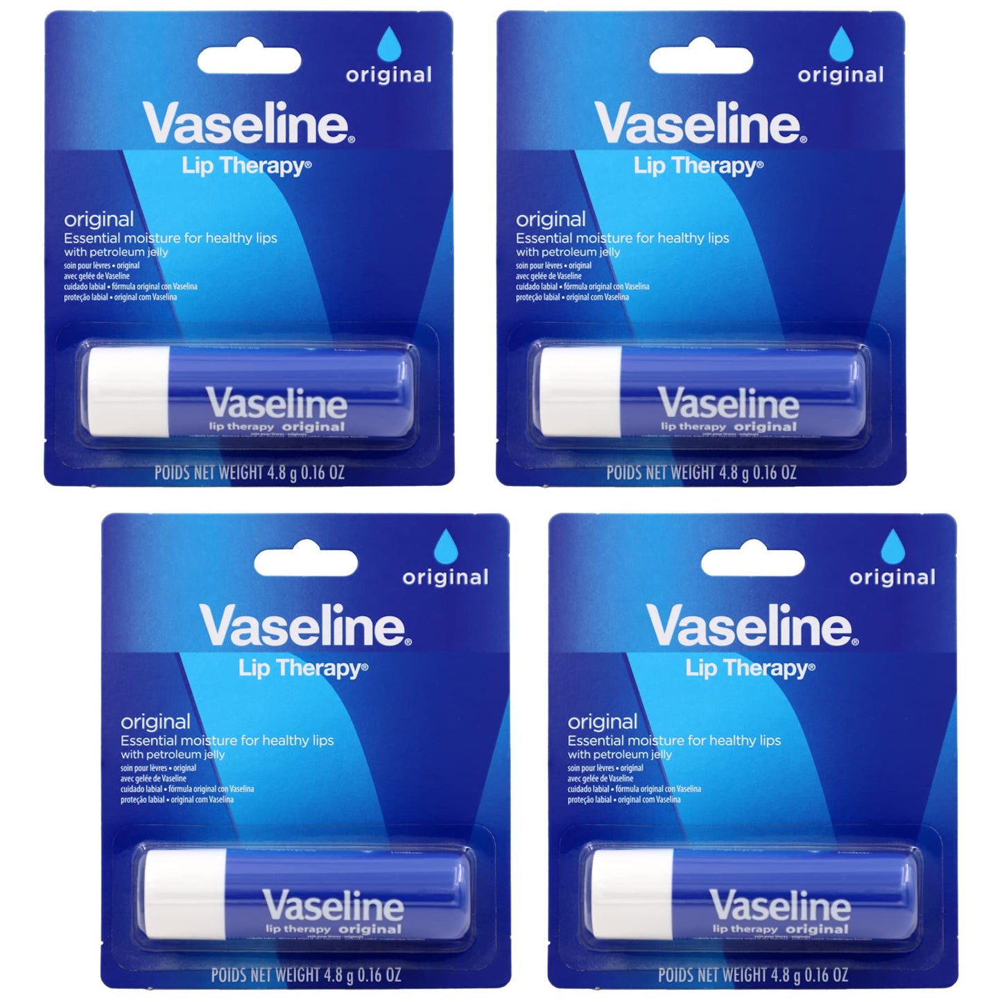 Vaseline Lip Therapy Care Original, Fast-Acting Nourishment, Ideal for Chapped, Dry, Cracked, or Damaged Lips, Lip Balm, 0.16 Ounce (Pack of 4) Beauty & Personal Care Vaseline