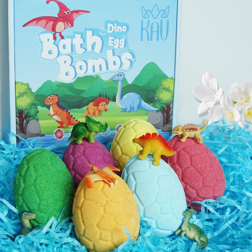 KAV Dinosaur Egg Bath Bombs for Kids - 6pc Fizzy Dino Bath Bomb Gift Set with Surprise Toy Inside - Fun Fizzy Bath Bombs for Boys & Girls, Birthday… Beauty & Personal Care KAV
