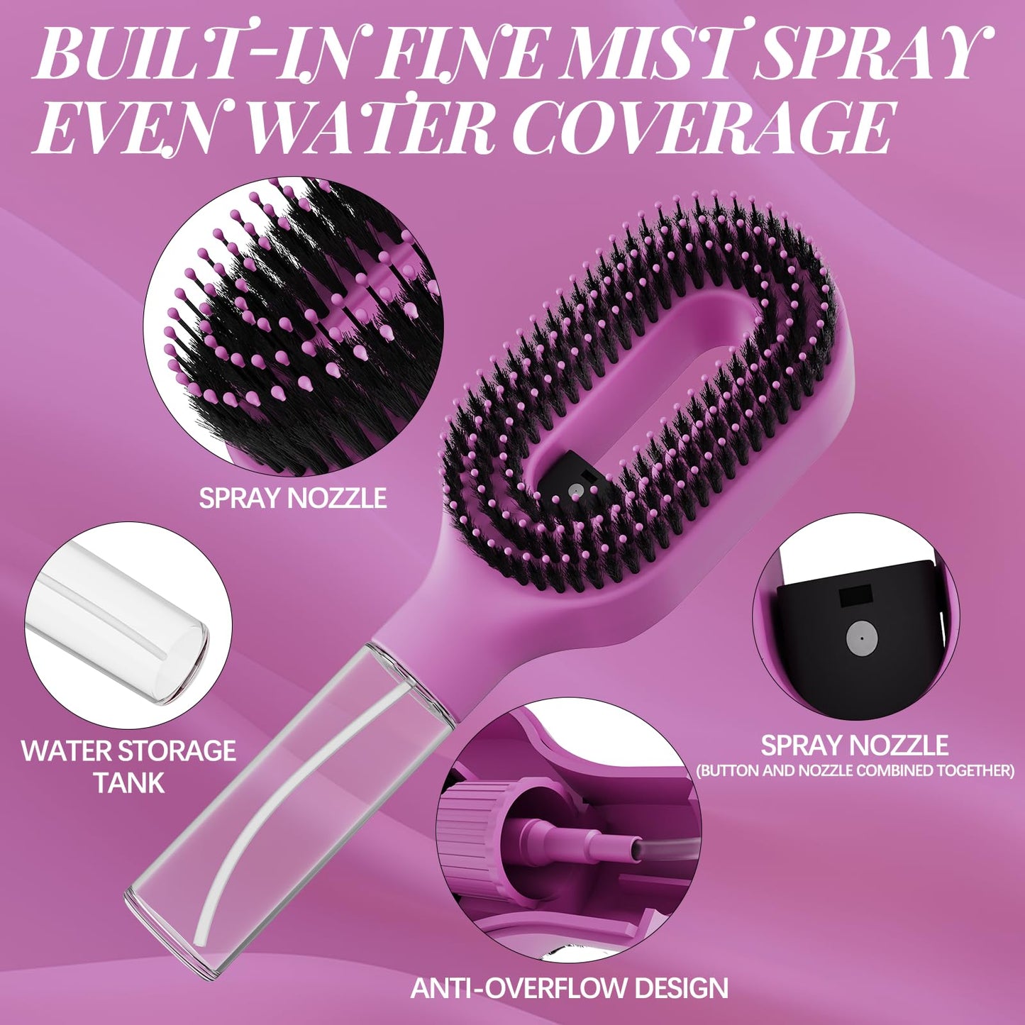 2-in-1 Misting Hair Brush with Built-In Water Spray, Fine Mist Detangling Hairbrush for Curly, Thick & Wavy Hair, Anti-Frizz Wet & Dry Styling Tool Beauty & Personal Care HNMTWQ