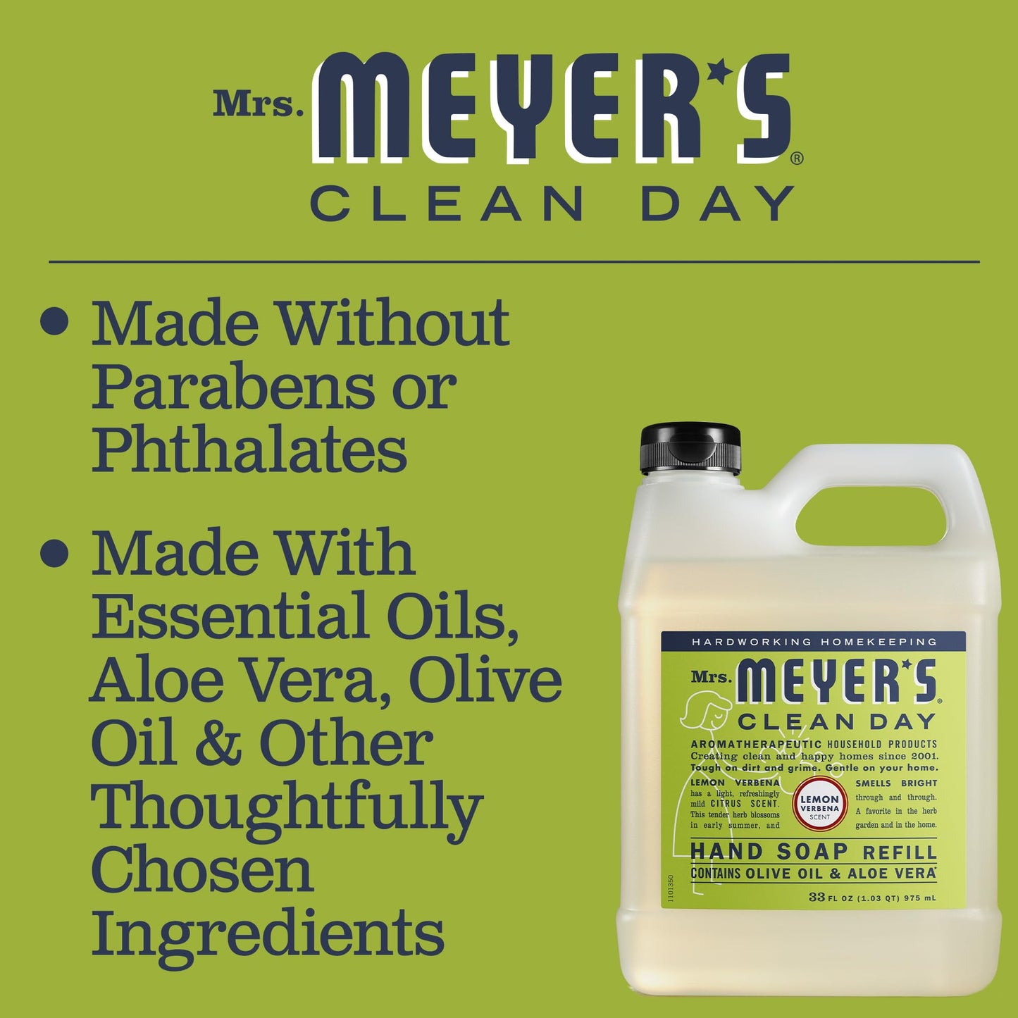 MRS. MEYER'S CLEAN DAY Liquid Hand Soap Refill, Cruelty Free and Biodegradable Formula, Lemon Verbena Scent, 33 oz Beauty & Personal Care Mrs. MEYER'S