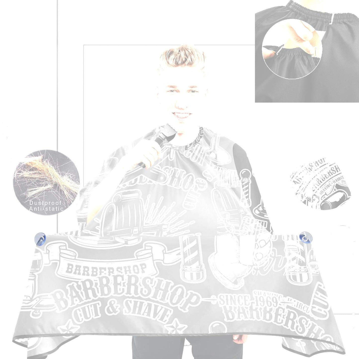 visesunny Barbershop Design Monochrome Style Barber Cape Anti-Static Hair Cutting Cape with Snap Closure Professional Salon Polyester Beard Shaving Beauty and Personal Care visesunny