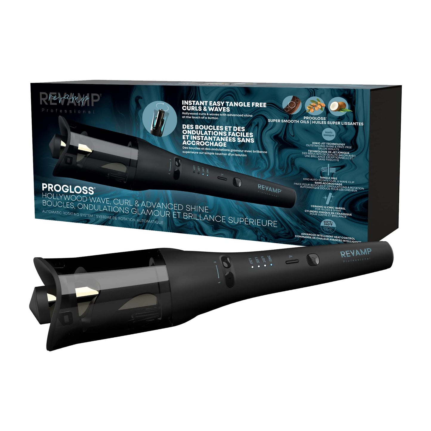 Revamp Progloss Hollywood Automatic Curling Iron - Advanced Shine Rotating Curling Iron with Hydrating Dual Ionic Jets, Ceramic Barrel Infused Beauty & Personal Care REVAMP