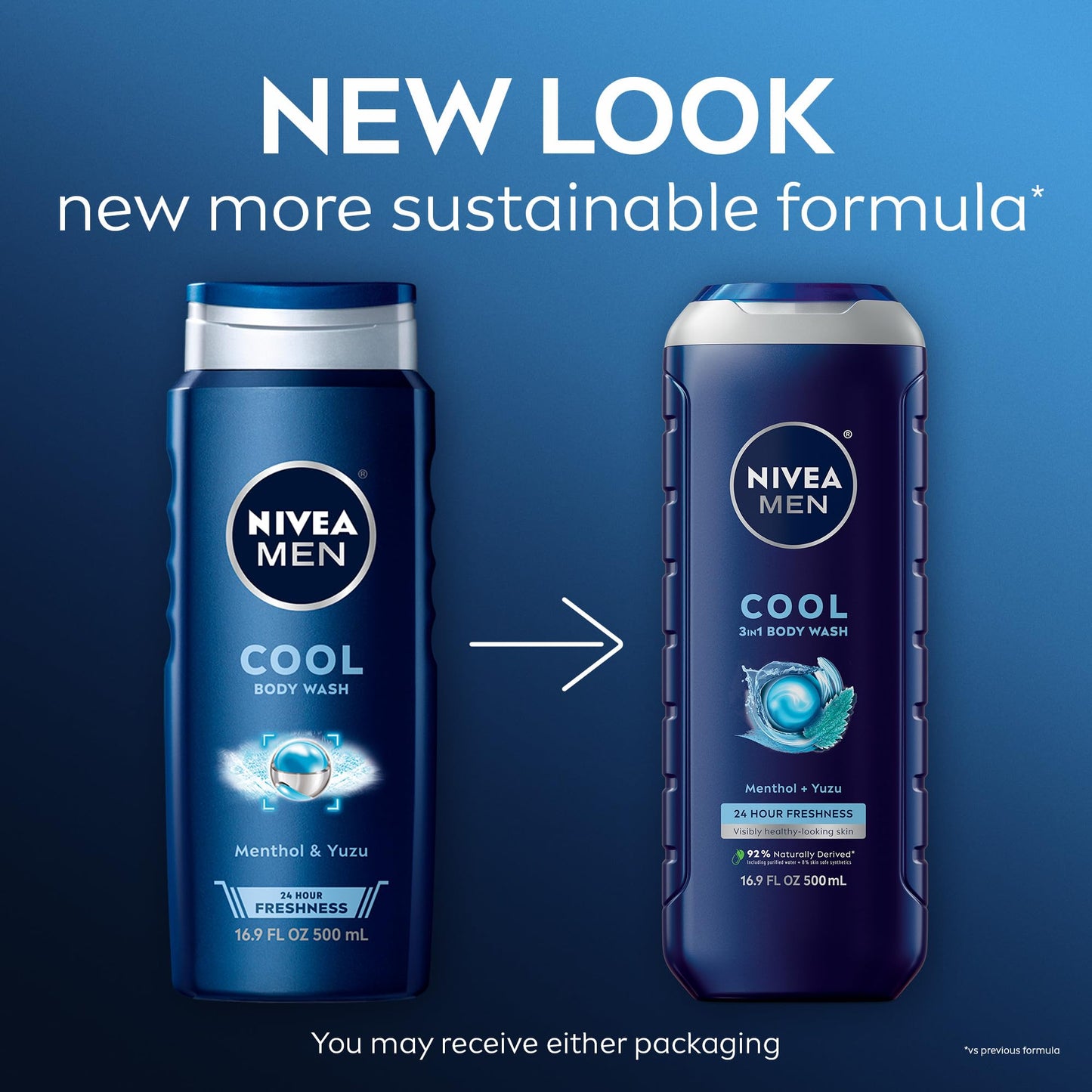 Nivea Men Cool Body Wash, Icy Menthol and Yuzu Scent, 3-in-1 Men's Body Wash, Face and Hair, Paraben Free, pH-Skin Friendly, 16.9 Fl Oz Bottle Beauty & Personal Care NIVEA MEN