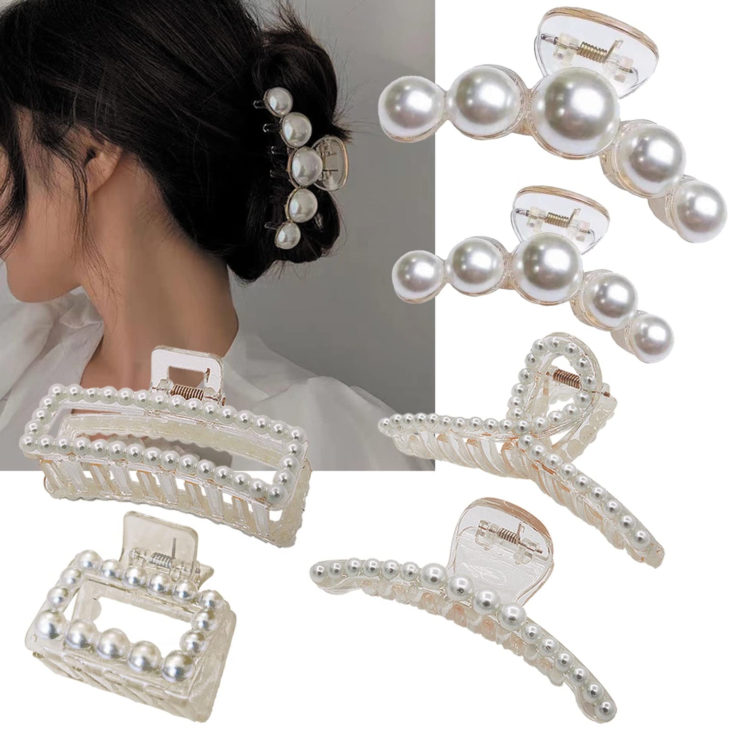 6 Pcs Pearl Hair Clips for Women Large Claw Clips for Thin Thick Hair White Hair Claw Clips for Wedding Gift Nonslip Hair Accessories for Women Beauty & Personal Care Sisiaipu