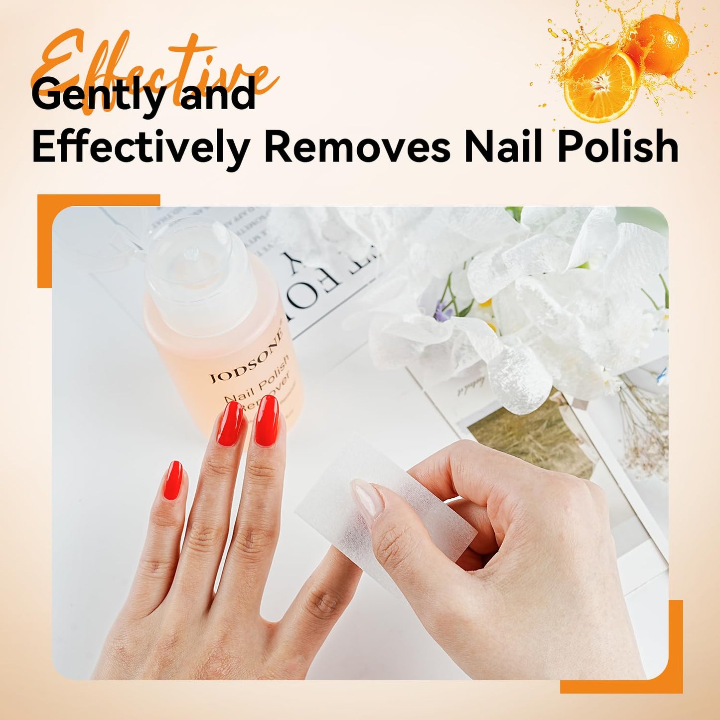 JODSONE Non-Acetone Nail Polish Remover, 6.09 Fl.Oz Orange Scent Nail Polish Remover,Gentle & Nail-friendly with Vitamin E & Aloe,Push-down Pump,Easy Beauty and Personal Care JODSONE