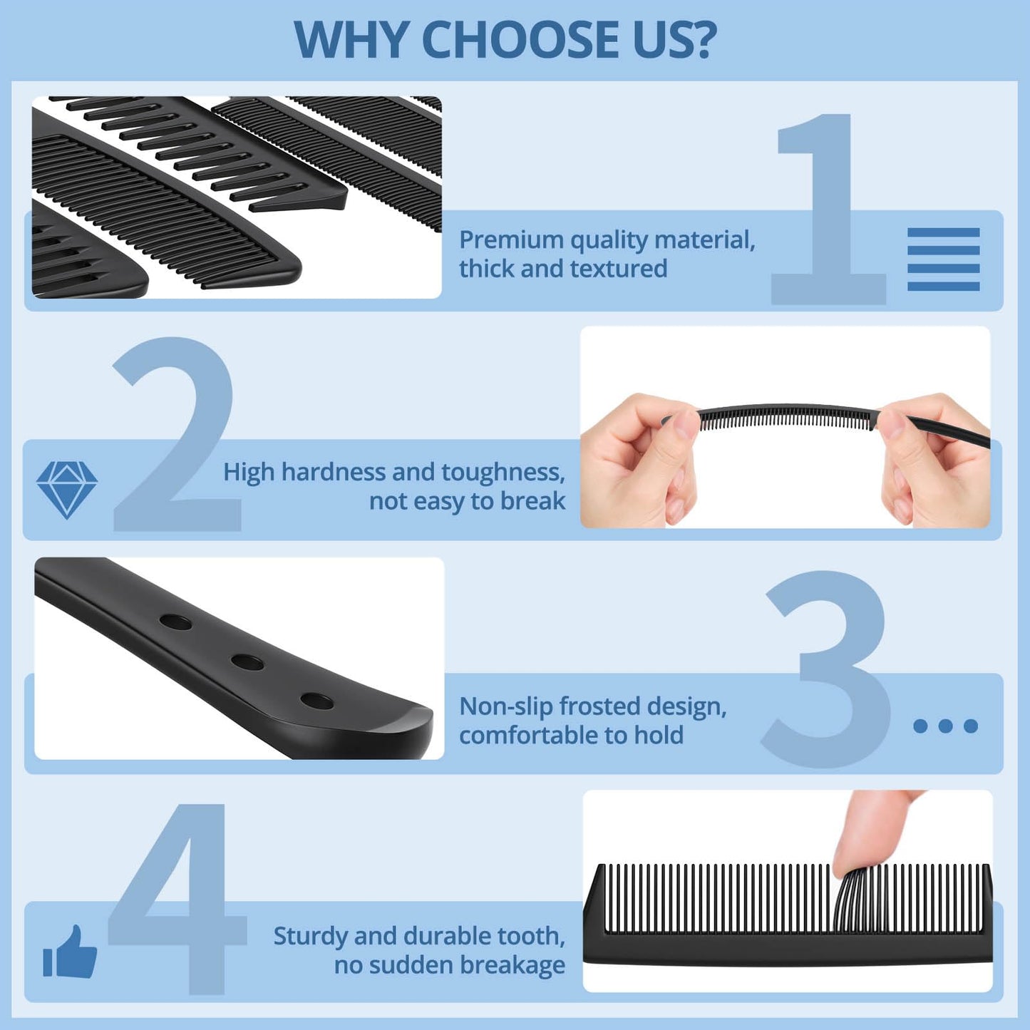 Kolavia 6 PCS Hair Comb Set Black, Durable Wide and Fine Tooth Rat Tail Hair Barber Comb for Women & Man, Professional Combs for Wet Curly Natural Beauty and Personal Care Kolavia