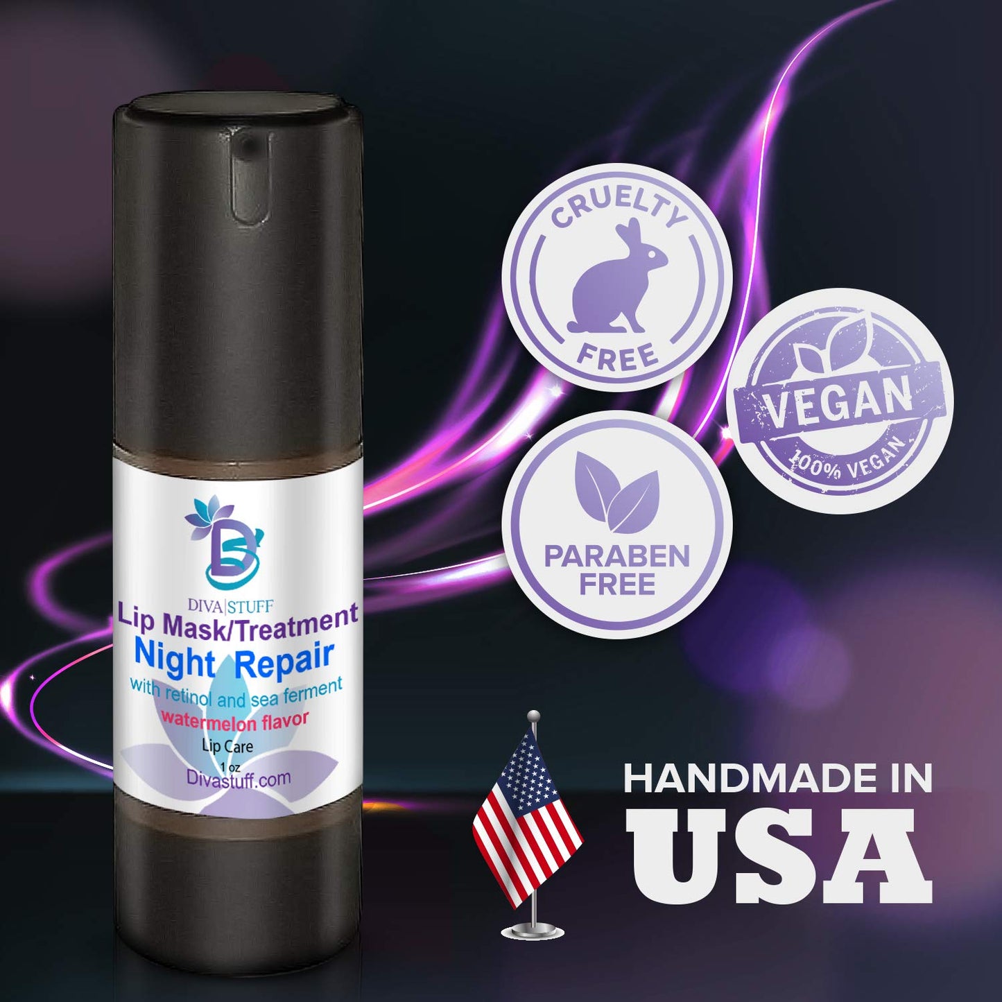 Diva Stuff Night Repair Lip Mask and Treatment - With Retinol & Sea Ferment for Soft, Plump Lips - Nighttime Treatment - Made in the USA w/Safe Beauty and Personal Care Diva Stuff