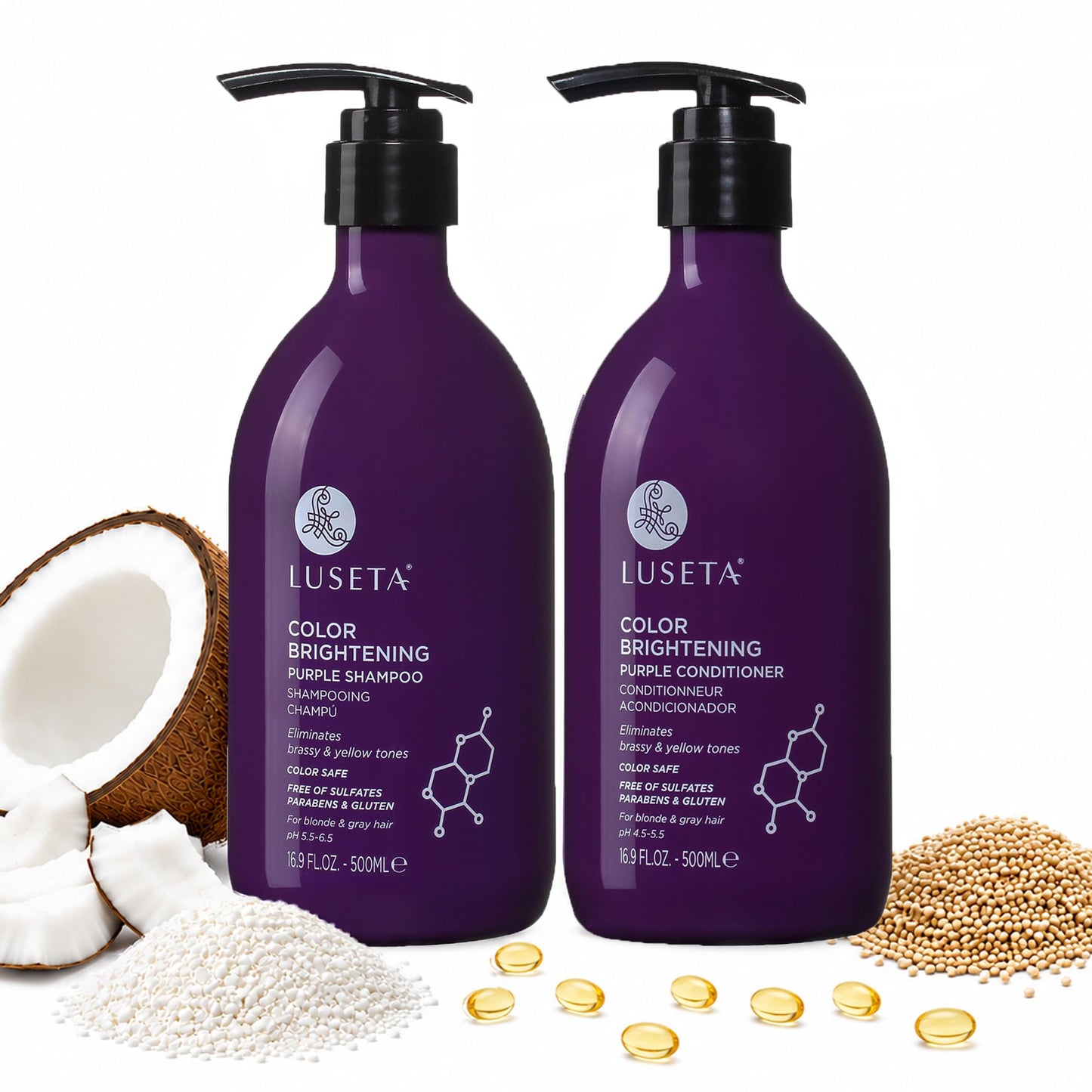 Luseta Purple Shampoo and Conditioner Set for Blonde, Gray - Color Treated Hair - Sulfate Free Paraben Free - Infused with Cocos Nucifera Oil Beauty & Personal Care L LUSETA