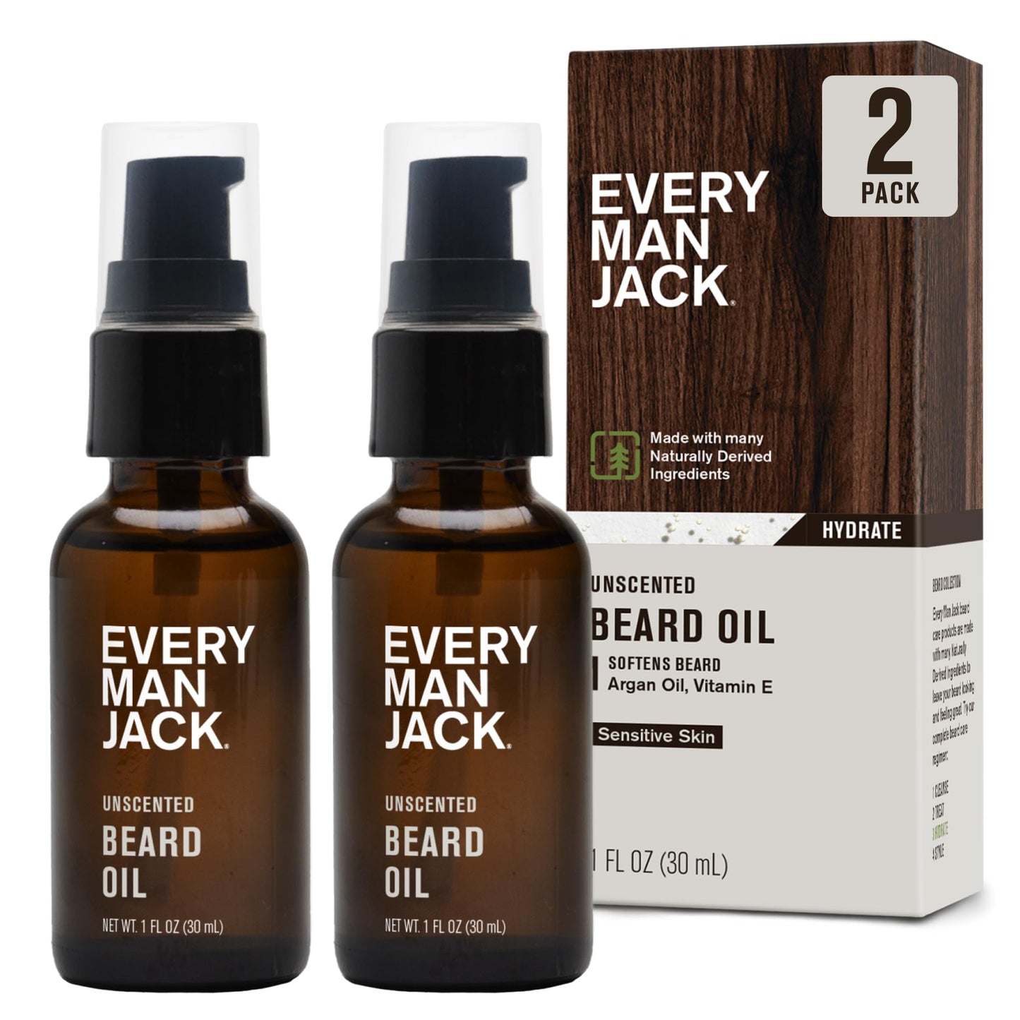 Every Man Jack Unscented Beard Oil for Men - Fragrance Free for Sensitive Skin - Naturally Moisturizes and Softens Beard w/Shea Butter & Argan Oil - 1 Beauty and Personal Care Every Man Jack