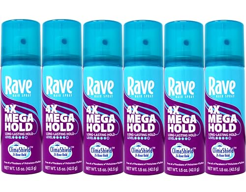 Rave Hairspray 4x Mega Aerosal Travel Size 1.5 oz, Pack of 6 Beauty & Personal Care rave