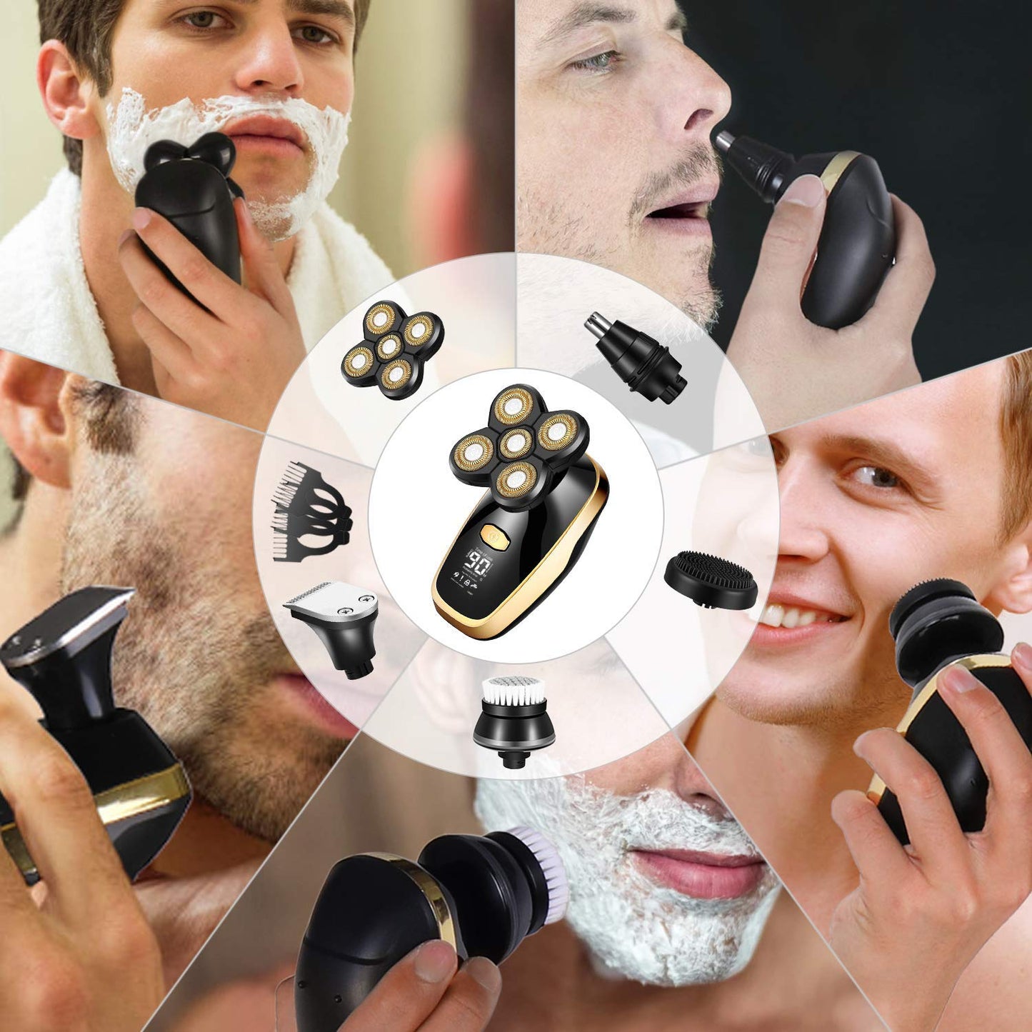 Head Shavers for Bald Men, 5 in1 wet dry facial boby grooming shaver rechargeable electric shaver bald head electric razor beard hair shaving machine Beauty and Personal Care Mecuricy