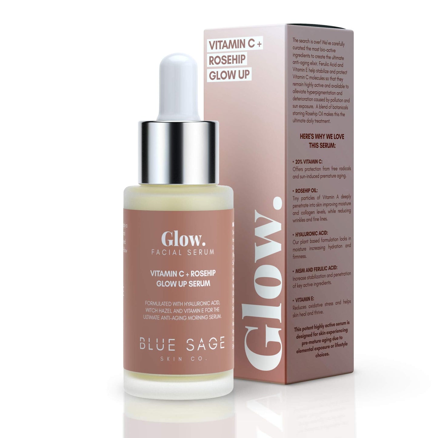 Blue Sage Vitamin C + Rosehip Glow up Daily Facial Serum | Natural Anti-Aging Skin Care Face Serum - Hyaluronic Acid, Witch Hazel and Glycolic Acid Beauty & Personal Care Blue Sage