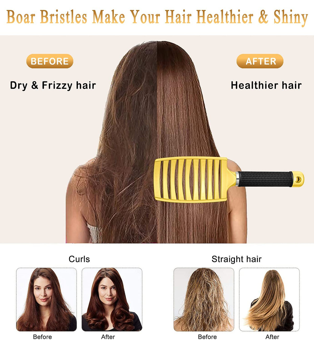 KTKUDY Detangling Brush Getting Knots Out without Pain - Boar Bristles HairBrush Make Hair Shiny & Healthier Vented Detangler Brush for Women Men Kids Beauty & Personal Care KTKUDY