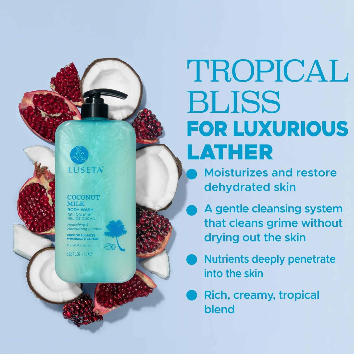 Luseta Coconut Milk Body Wash with Coconut Oil & Pomegranate -Shower Gel Body Wash for Deep Hydration, Gentle Cleansing, Soothes Skin for All Skin Beauty & Personal Care L LUSETA
