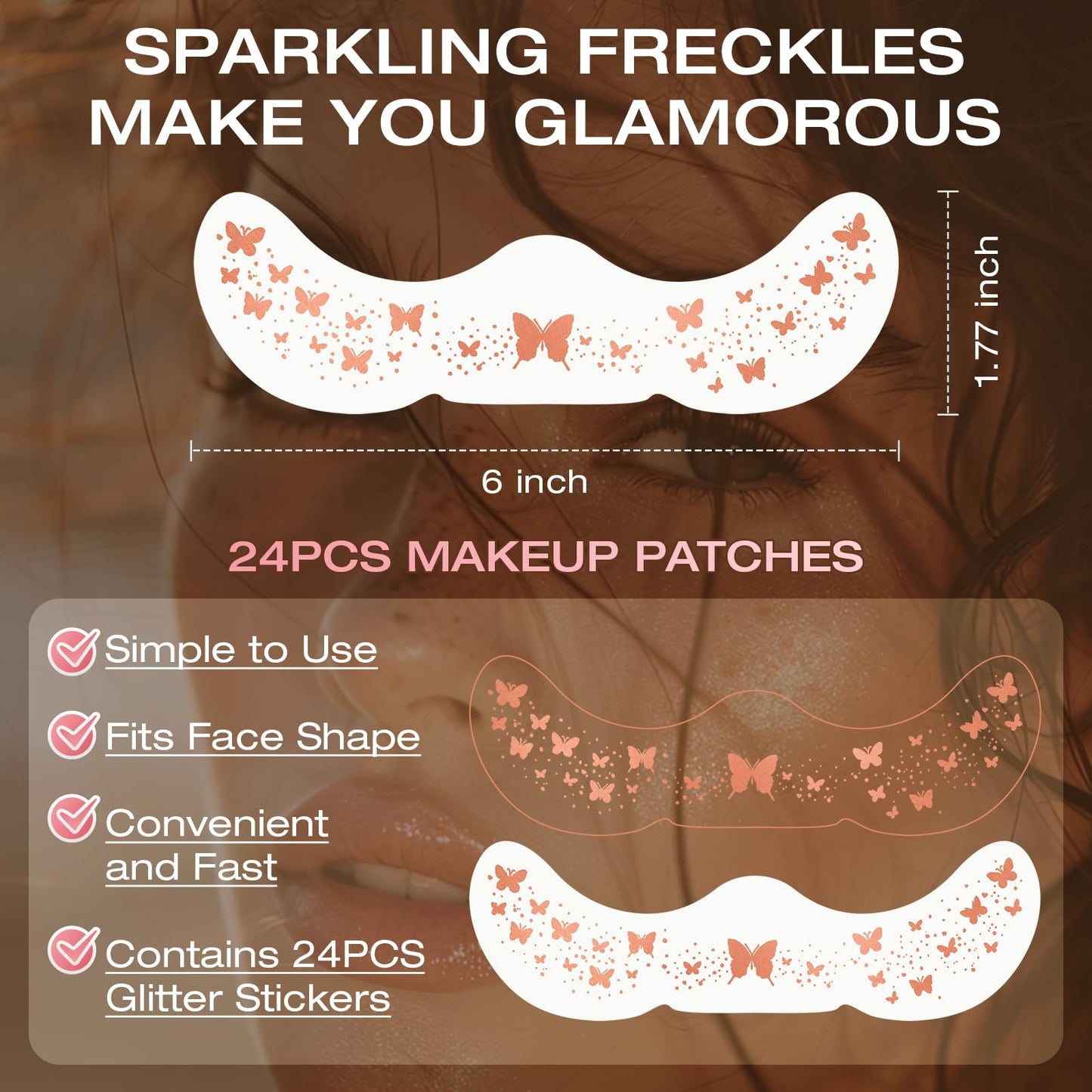 Leterly 24 Pcs Glitter Freckles Face Tattoo,Rose Gold Face Glitter Makeup Patches Cute Sparkle Freckles Patches Waterproof Makeup Speckles for Face Beauty & Personal Care Leterly