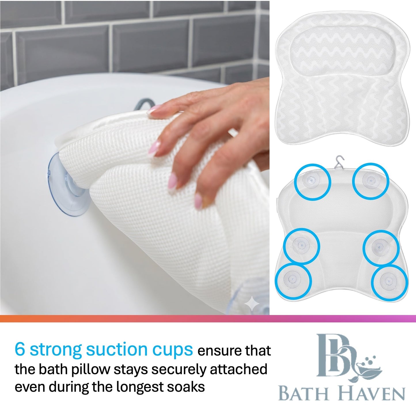 Bath Pillow Bathtub Pillow Back Neck Support Pillow, Spa Cushion for Tub, Relaxing Headrest Bath Pillow, Portable Washable Bathtub Accessories with 3D Beauty and Personal Care Bath Haven
