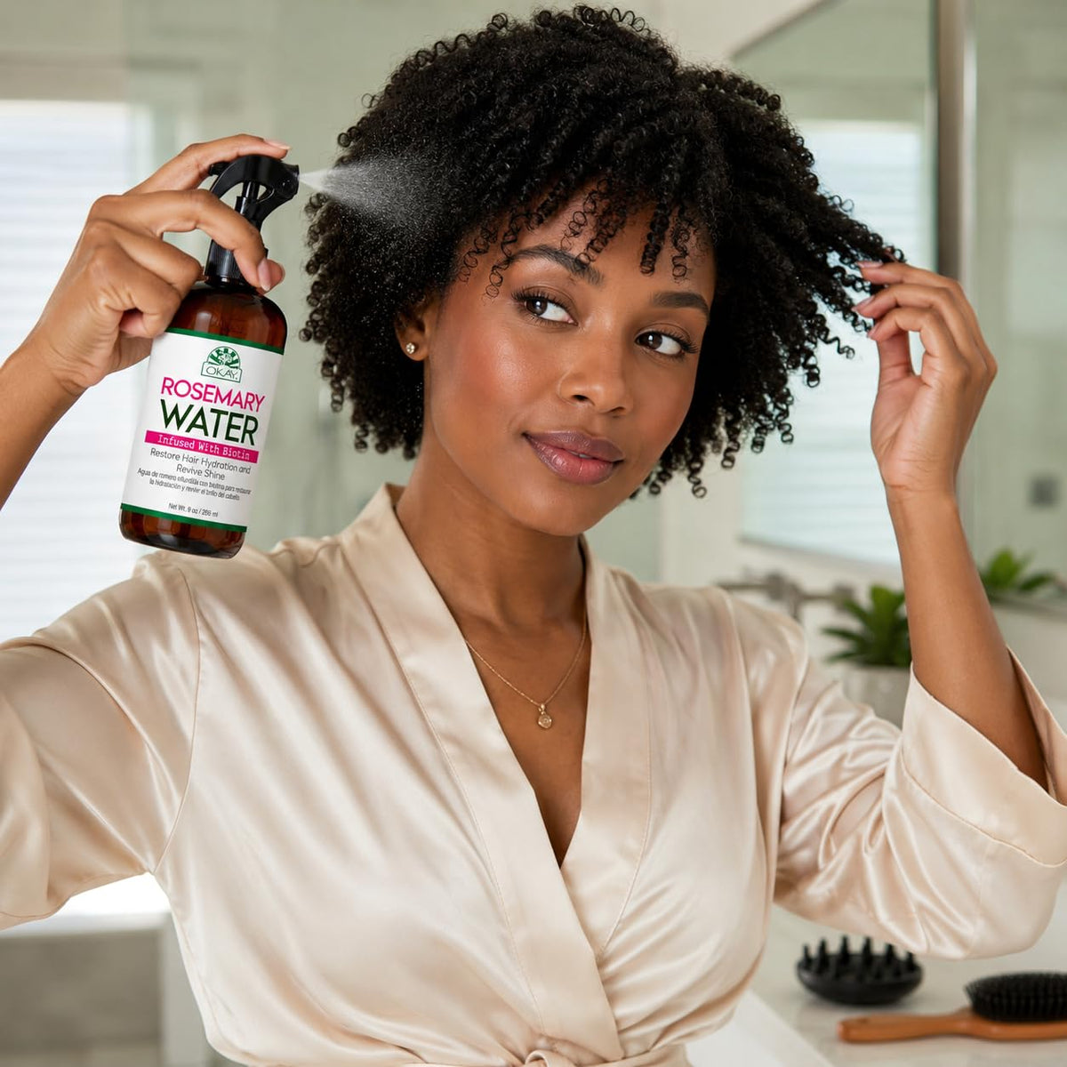 OKAY Rosemary Water with Biotin Spray 9 oz - Hydrating Hair Growth Spray for Stronger, Thicker Hair - Lightweight Scalp Treatment for Dry Hair, Frizz
