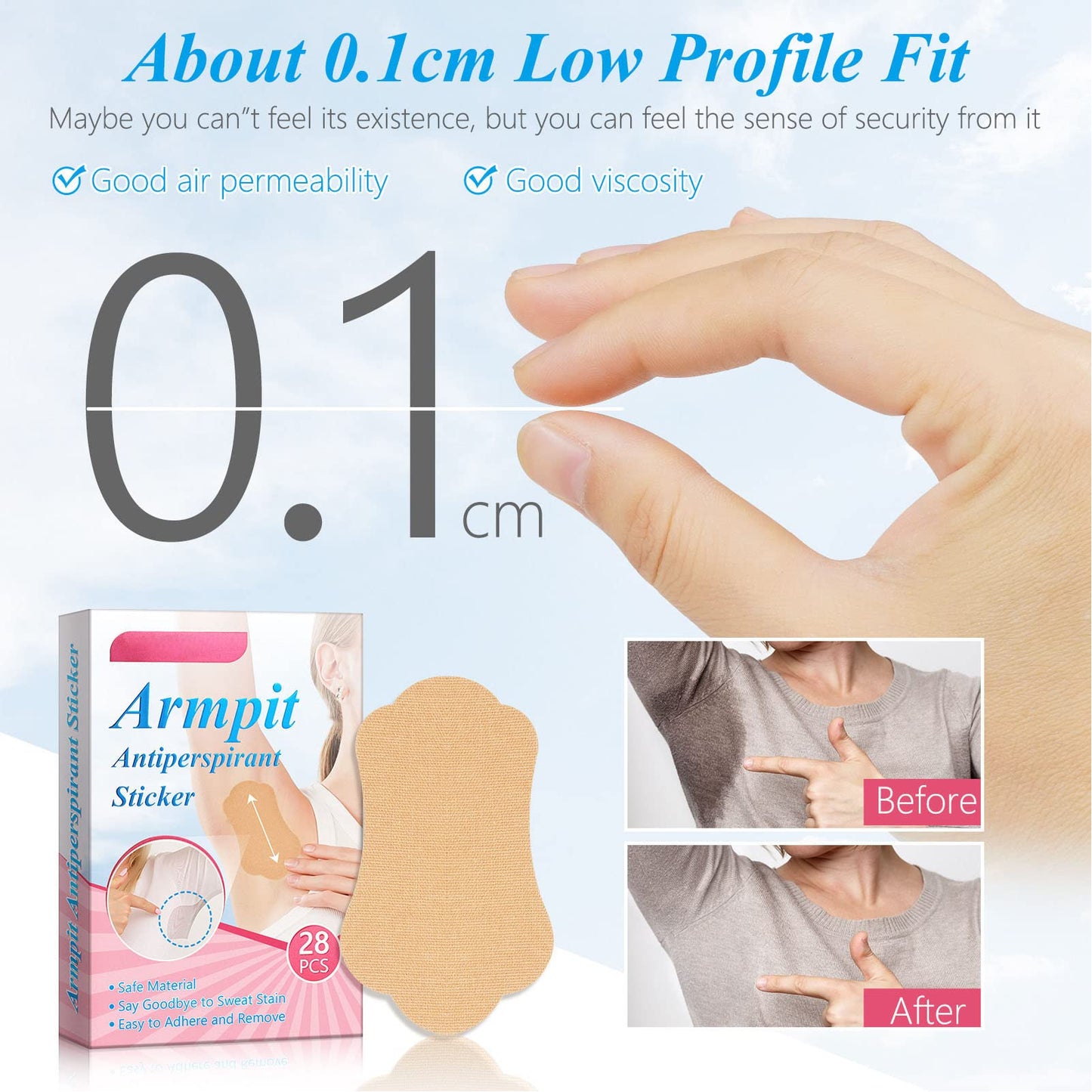 Sonew 28pcs Underarm Sweat Pads, Invisible Self Adhesive Breathable Armpit Antiperspirant Sticker, Armpit Sweat Pads for Men & Women Reduce Armpit Beauty and Personal Care Sonew