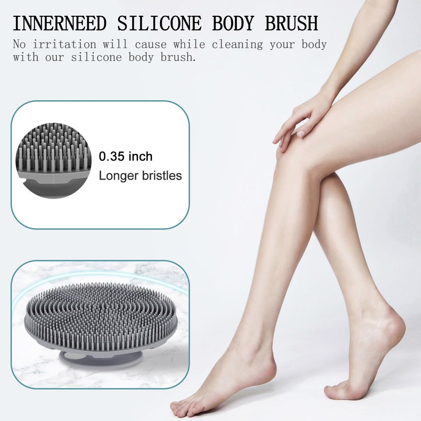 INNERNEED Food-Grade Soft Silicone Body Scrubber Shower Brush Handheld Cleansing Skin Brush, Gentle Exfoliating and Lather Well (Gray) Beauty & Personal Care INNERNEED