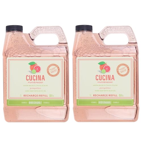 Cucina Fruits & Passion Pompelmo Hand Soap Refill 33.8 fl oz - Grapefruit Scent, Olive Oil Formula, Kitchen Hand Wash, Made in Canada - 2 Pack Beauty & Personal Care Cucina