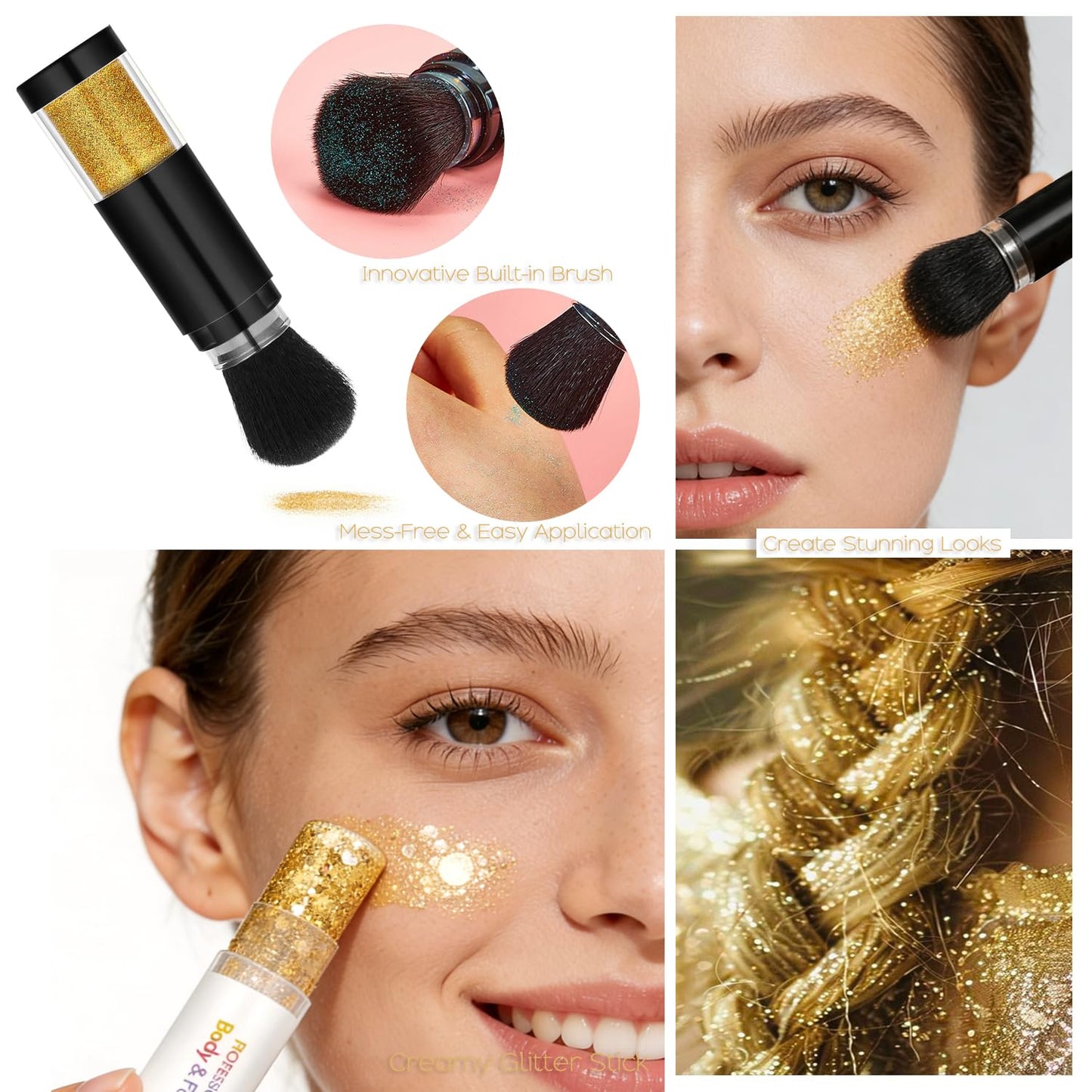 Holographic Mermaid Glitter Makeup Kit: 2-in-1 Body & Face Stick & Loose Powder with Built-in Brush for Festival, Rave, Concert, Carnival | Shimmery Beauty & Personal Care FindinBeauty