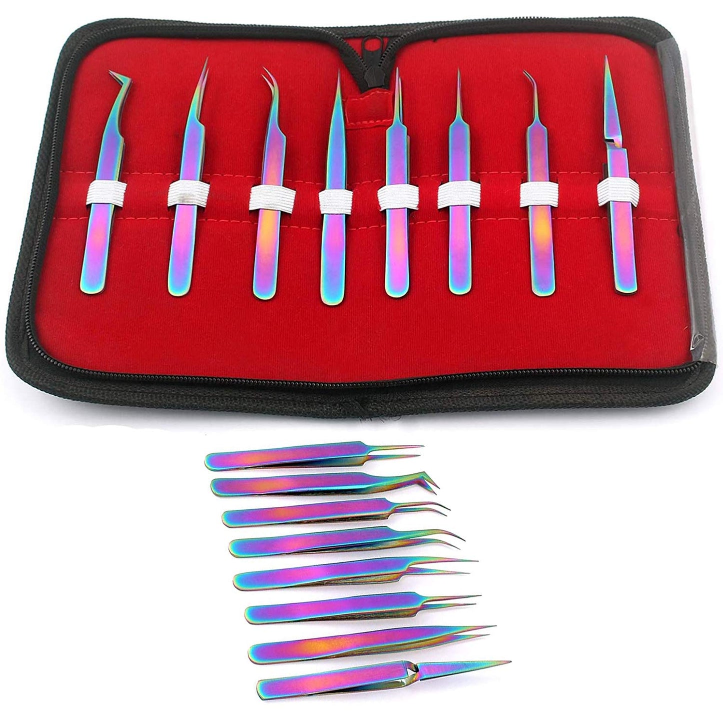 OdontoMed2011® Set of 8 Piece Stainless Steel Multi Rainbow Color Eyelash Extension Tweezers Beauty and Personal Care OdontoMed2011