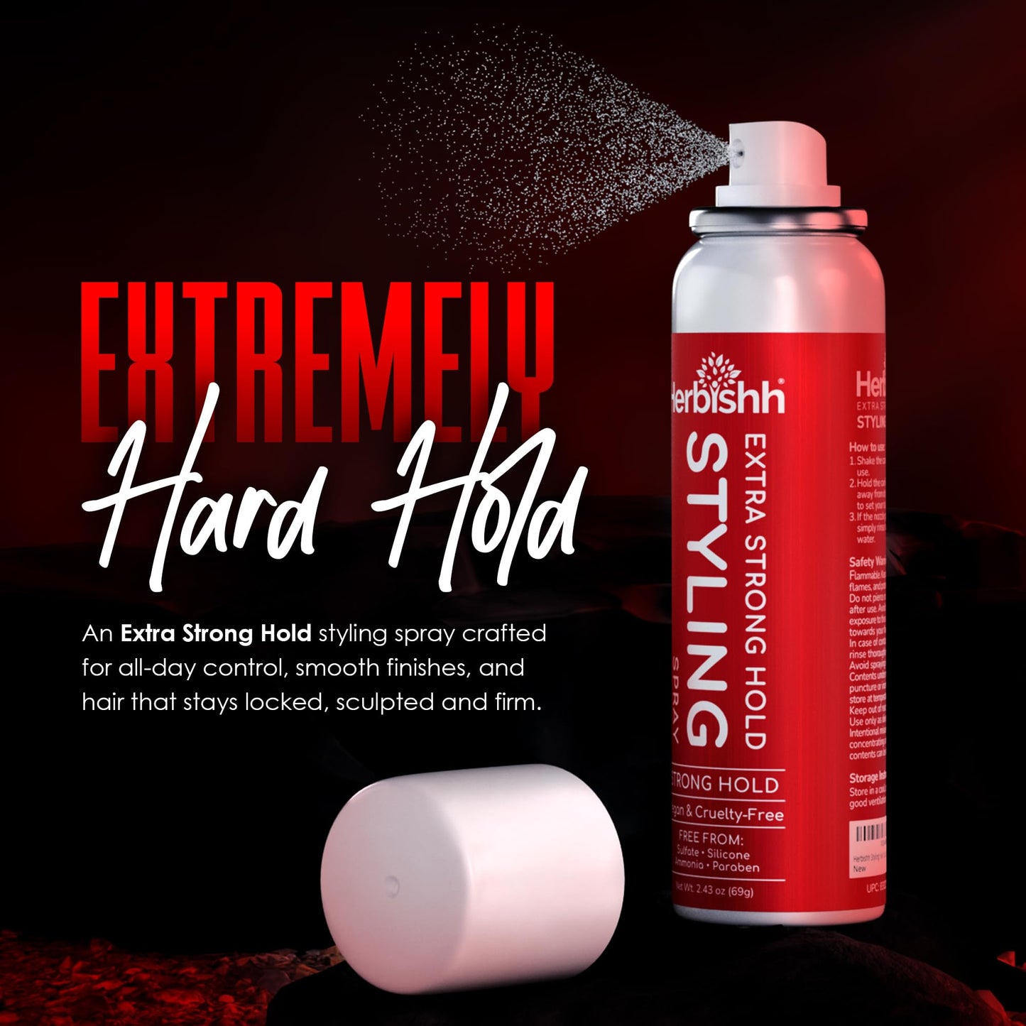 Herbishh Extra Strong Hold Styling Spray (69 g), Mini Travel Size Aerosol Mist for Fine Hair, Long Lasting & Non-Sticky, Flake-free & Quick Drying Beauty & Personal Care Herbishh