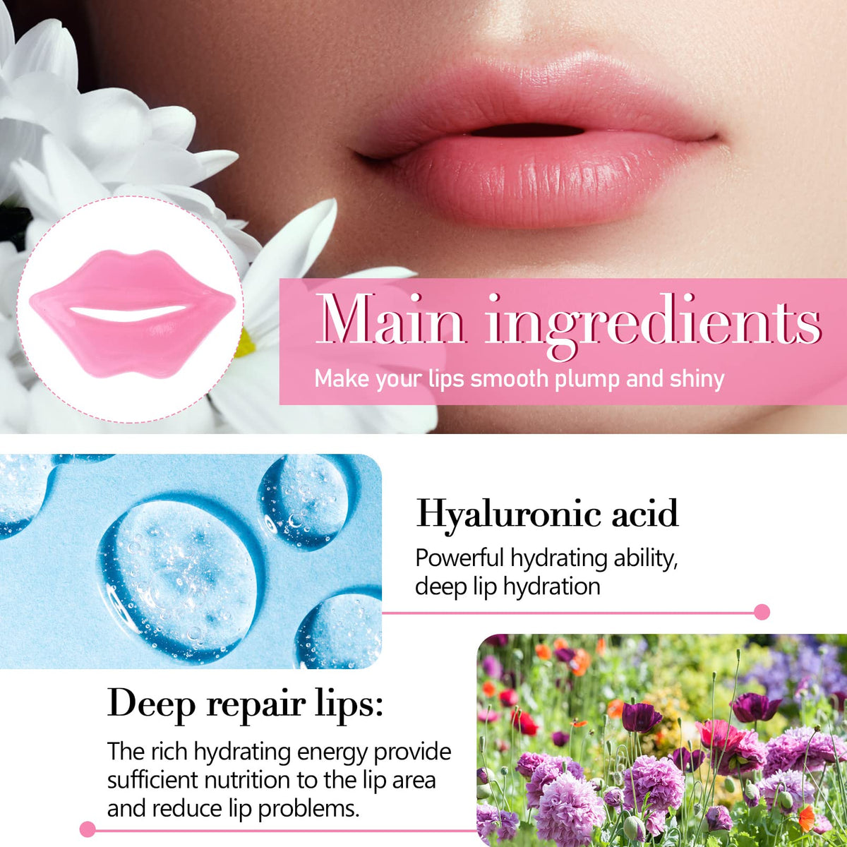 Kipeber 50PCS Lip Mask Sheet,Collagen Crystal Lip Masks,Pink Lip Care Pads Mask for Moisturizing Nourishing,Anti-Aging & Anti-Wrinkle,Lip Gel Patches Beauty & Personal Care Kipeber