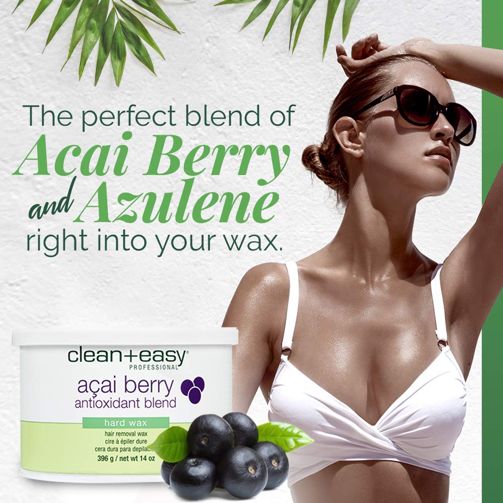 Clean + Easy Acai Berry Hard Wax for Hair Removal - Non-Strip, Depilatory Wax for Painless Full Body, Face, Bikini Brazilian Waxing, Removes Fine Beauty and Personal Care Clean + Easy