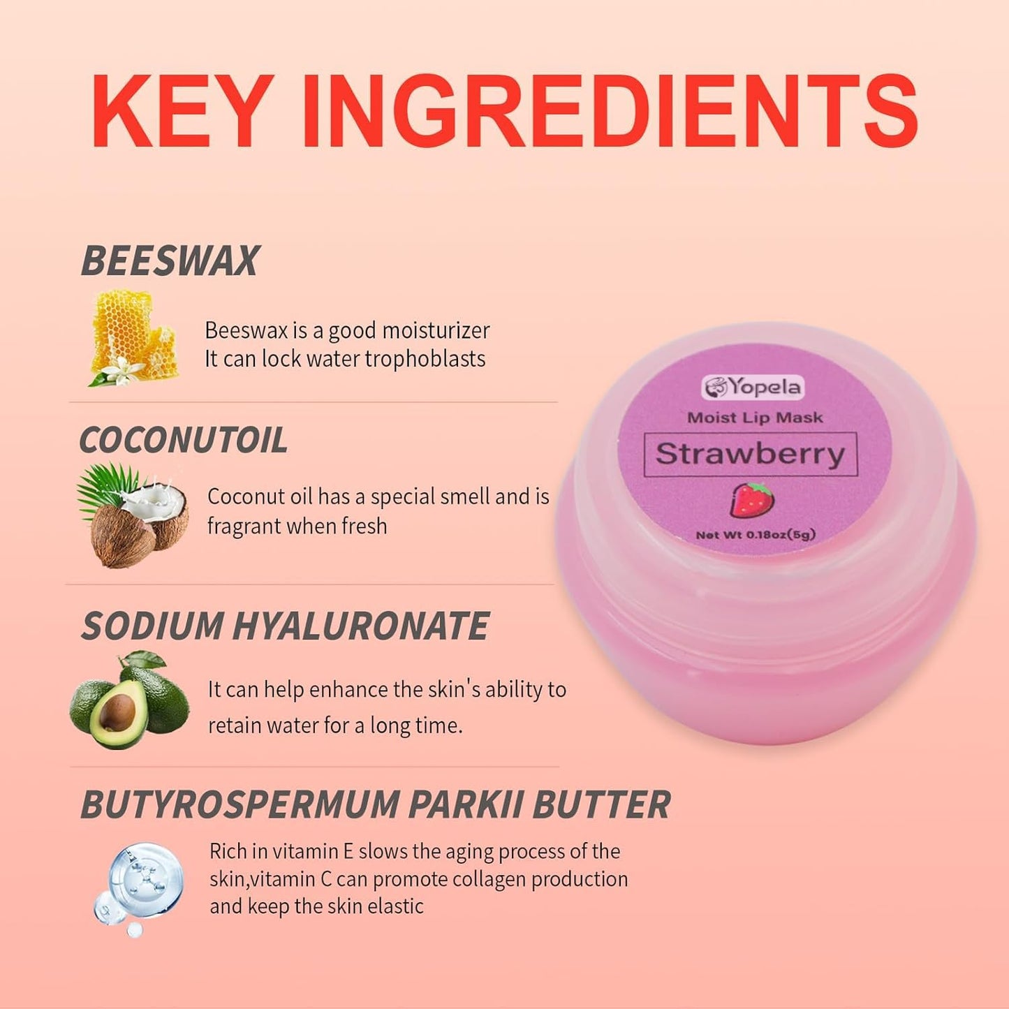 6 Pack Cute Lip Mask Sleeping Overnight for Dry Lips with Coconut Oil and Beeswax -Smoothing Hydrating Softening Plumoing Moisturizing with Small Lip Beauty and Personal Care Yopela