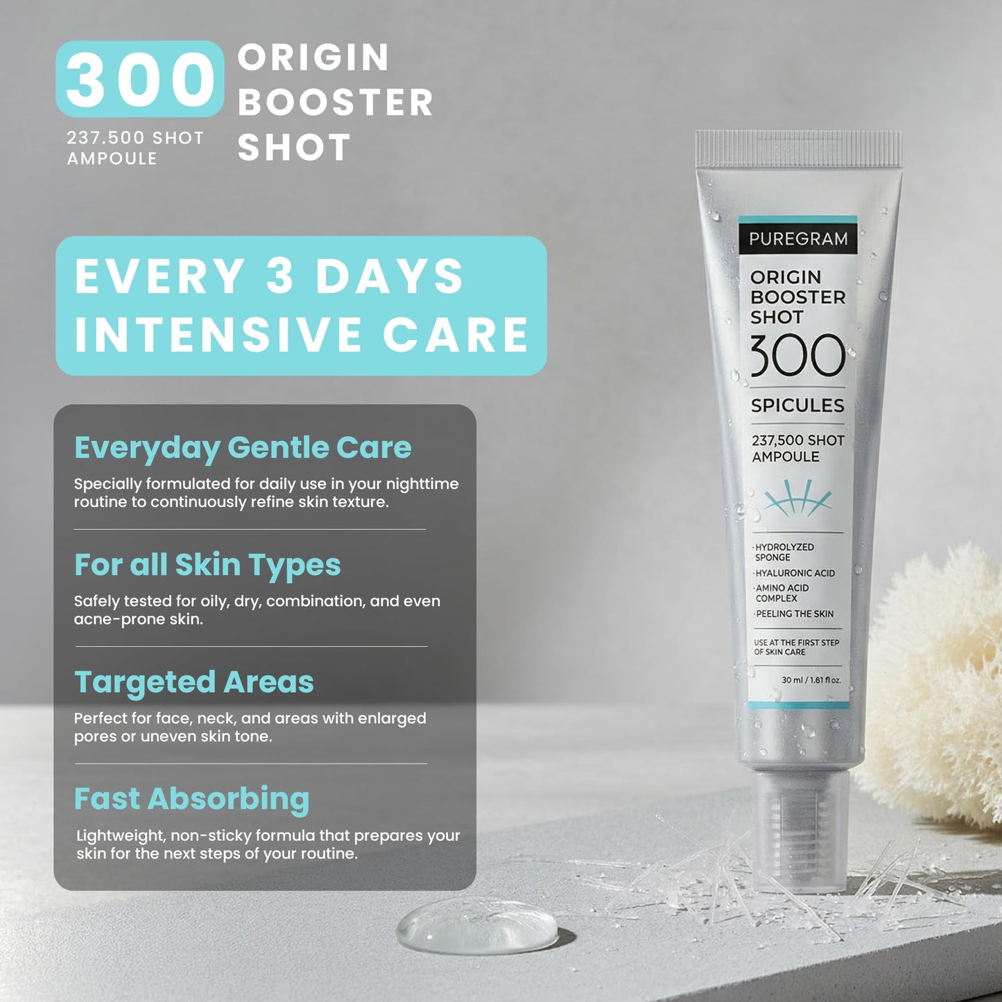 PUREGRAM Origin Skin Booster Shot 300 Spicule Ampoule,1.0 fl oz Advanced Spicule Microneedling Serum for Uneven Texture,Visible Pore & Healthy Glow Beauty & Personal Care PUREGRAM