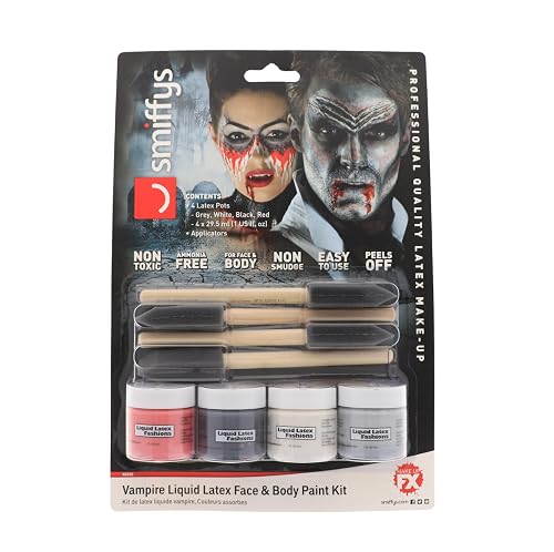 Vampire Liquid Latex Face and Body Paint Kit- 4-Pack 1 Ounce, 4 Brush-Set Special Effects, Art, Theater, Parties, Cosplays, Carnivals, and Flexible Beauty & Personal Care Liquid Latex Fashions