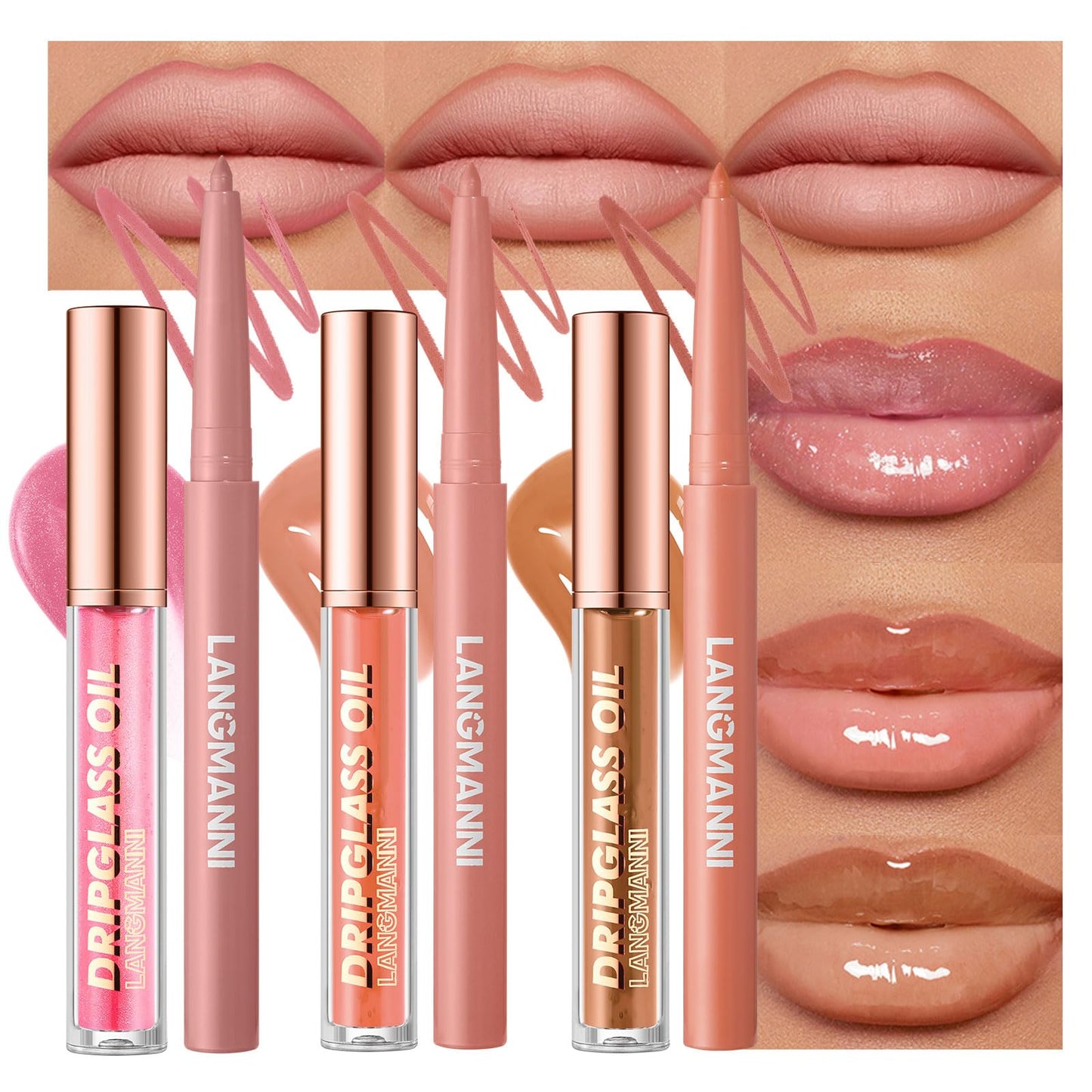 6pcs Hydrating Lip Oils + Lip Liner Pencil Lip Combo Sets, 24H Long-Lasting Lip Kit with Lip Liner and Gloss, Nourishing, Non-Sticky Tinted Stain Lip Beauty and Personal Care BestLand Default Title