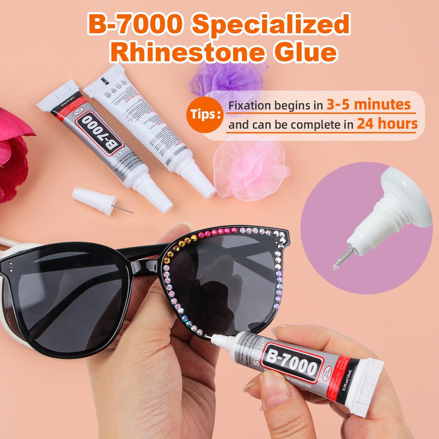 9000Pcs Resin Jelly Rhinestones for Bedazzling, 24 Colors 5mm Flatback Gems for Diamond Art, Bedazzler Kit with 3Pcs 10ml B7000 Jewelry Glue Beauty and Personal Care EGKamh