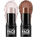 FOCALLURE 2 Pcs Contour Foundation Stick, Highlighter & Bronzer Pen, Face Brightens & Shades Pencil, Highlighting Shade Longwear Makeup, Highlight Beauty & Personal Care FOCALLURE