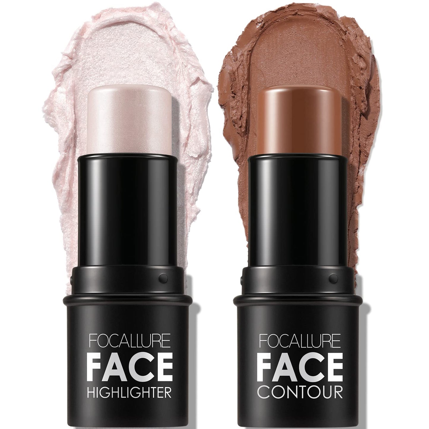 FOCALLURE 2 Pcs Contour Foundation Stick, Highlighter & Bronzer Pen, Face Brightens & Shades Pencil, Highlighting Shade Longwear Makeup, Highlight Beauty & Personal Care FOCALLURE