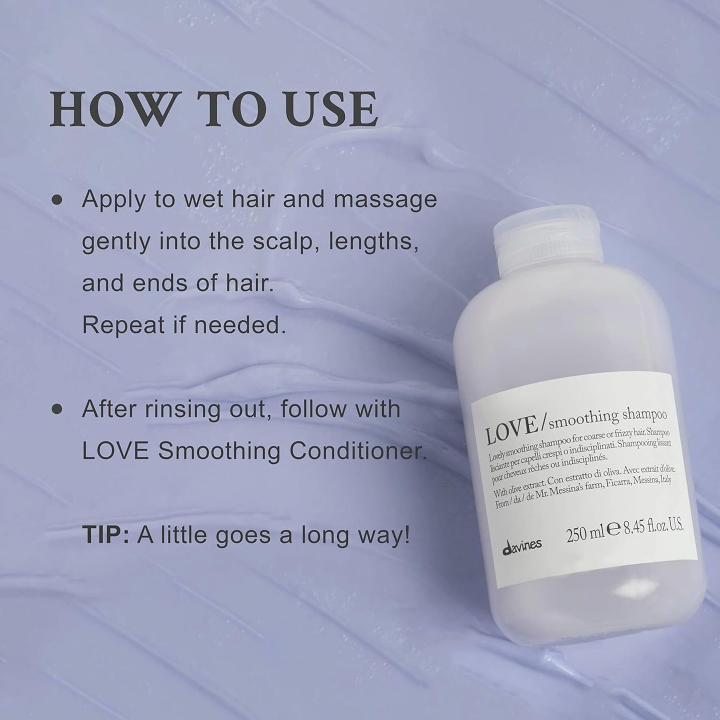 Davines LOVE Smoothing Shampoo, Taming Anti-Frizz Gentle Cleansing Action for Wavy, Unruly, Coarse Hair - Gives Shine, Elasticity, Softness, Beauty and Personal Care Davines