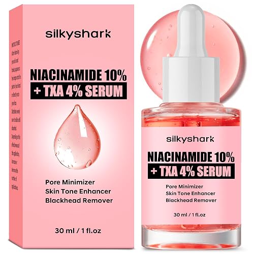 SilkyShark Niacinamide Serum (1 Fl Oz), 10% Niacinamide + 4% Tranexamic Acid Serum, Face Serums for Pore Minimizing, Dark Spots, Blackhead Removal Beauty & Personal Care SilkyShark