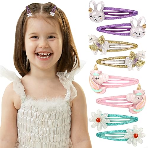 Girls Unicorn Hair Clips Toddler Girls Snap Clips with Cute Flower Pattern,Lovely Rabbit Metal Snap Hair Pins,Cute Flower Hair Clip for Toddlers Beauty & Personal Care ozyubunny