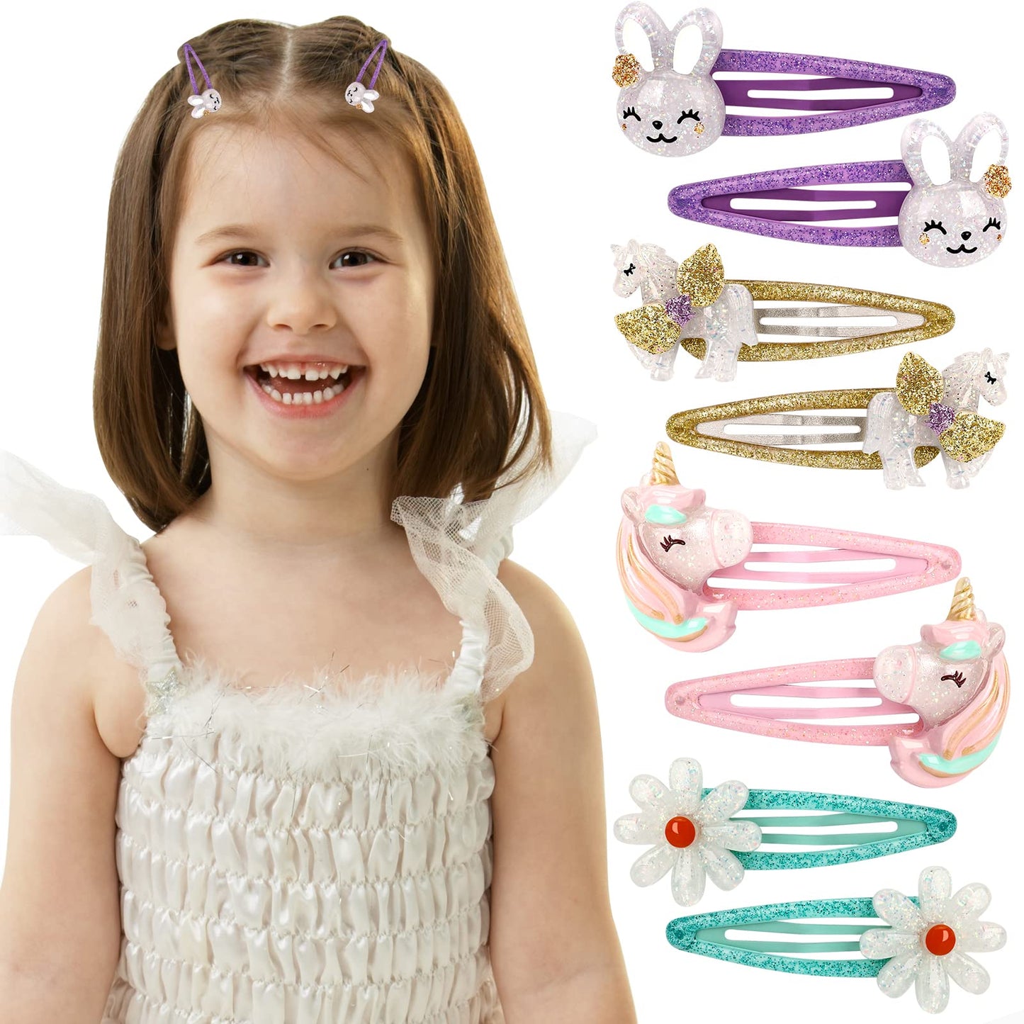 Wingchold 16Pcs Girls Unicorn, Butterfly, Flower, Rabbit Hair Clips - Sparkly Rainbow Hair Accessories for Toddlers, Kids, Hair Clips for Party Beauty & Personal Care Wingchold