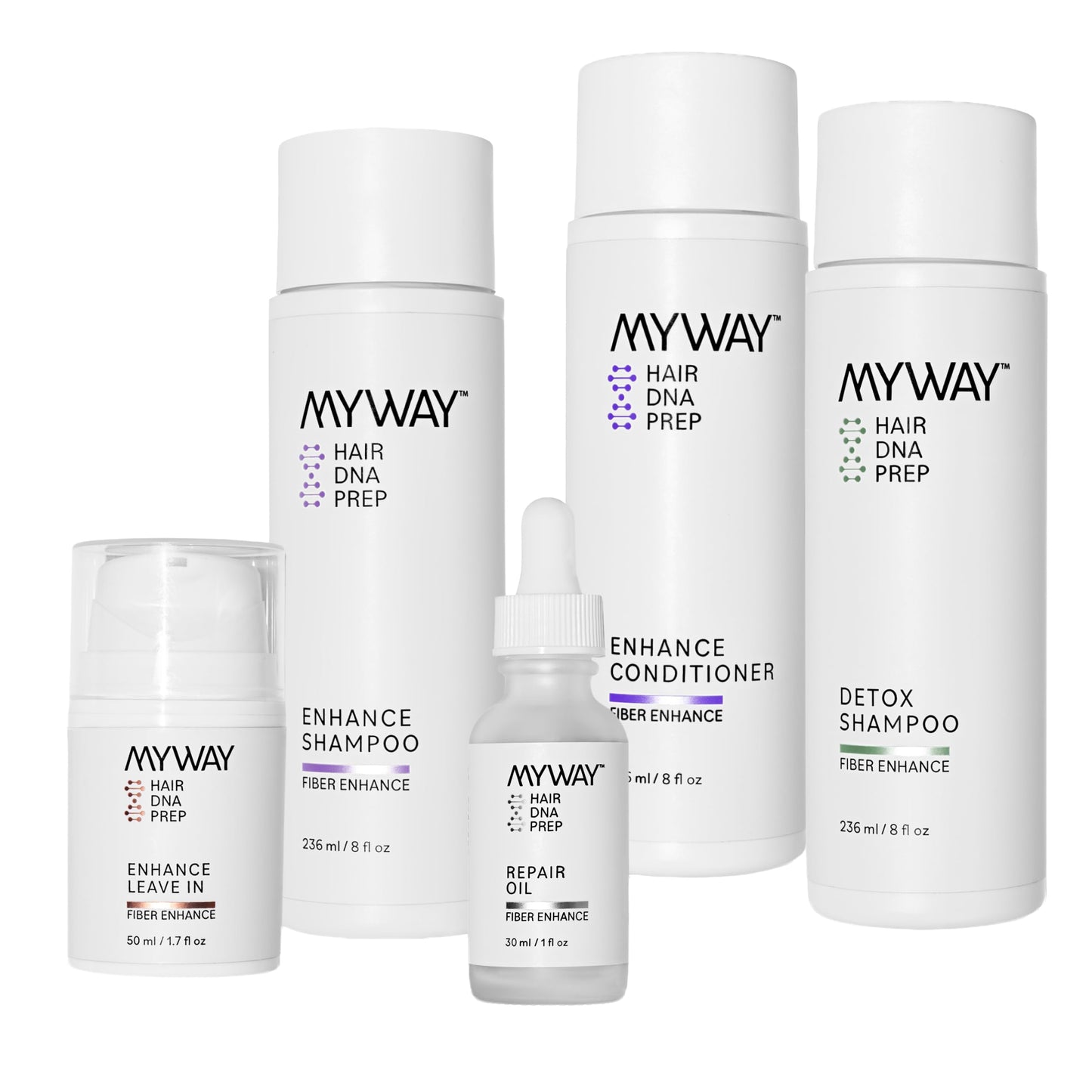 My Way Hair DNA Renewal Set - 5-Step System with Detox & Enhance Shampoos, Conditioner, Leave-In & Repair Oil - Deep Repair, Frizz Control, Shine Beauty & Personal Care MYWAY HAIR DNA PREP