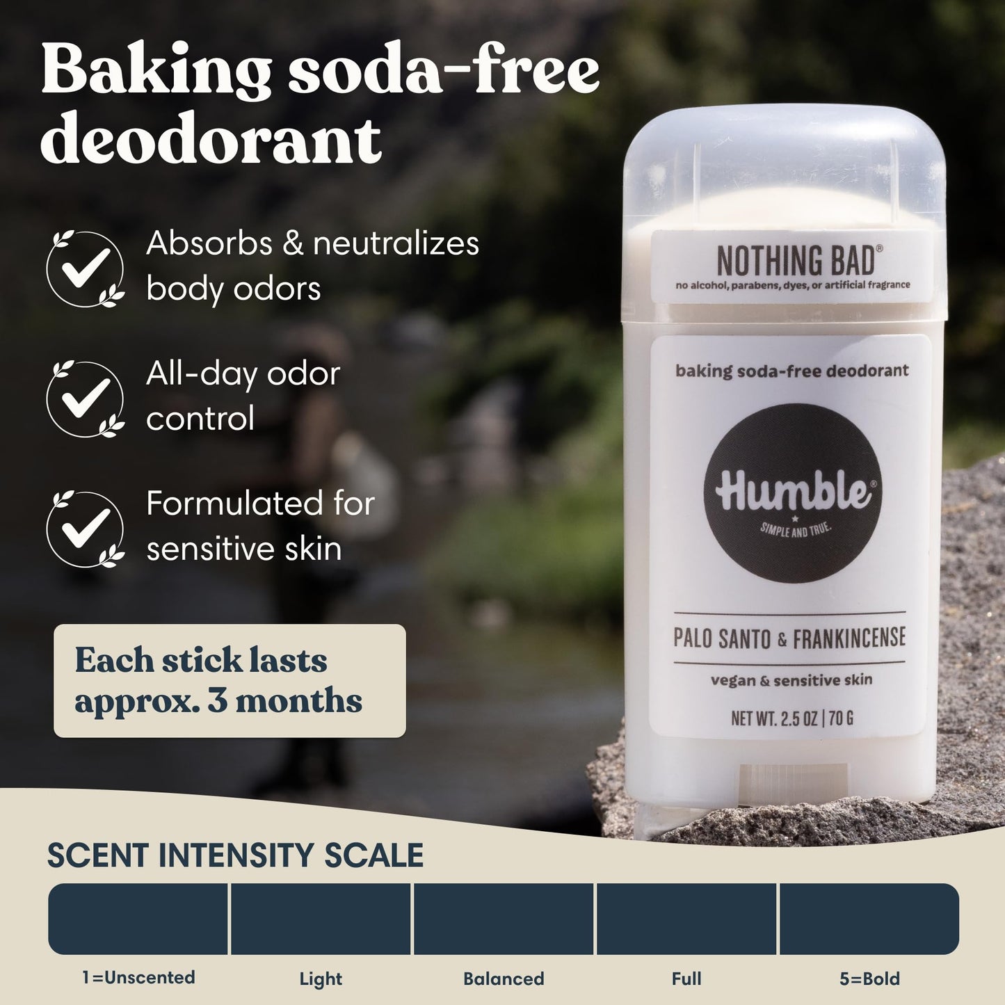 Humble Aluminum-Free Deodorant for Women & Men, Palo Santo & Frankincense - Baking Soda-Free Natural Deodorant Stick for Sensitive Skin with Essential Beauty and Personal Care HUMBLE SIMPLE AND TRUE.