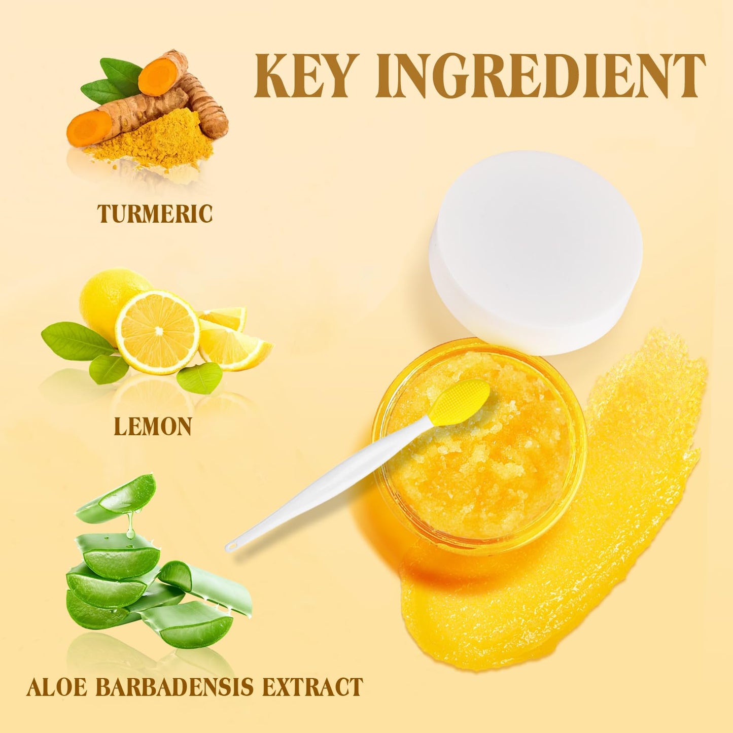 Turmeric Lemon Lip Scrub with Brush, Lip Scrubber Exfoliator for Dark Lips, Dry, Chapped Lips, Reduce Fine Lines, Natural Nourish Sugar Lip Scrub Beauty and Personal Care MUREND