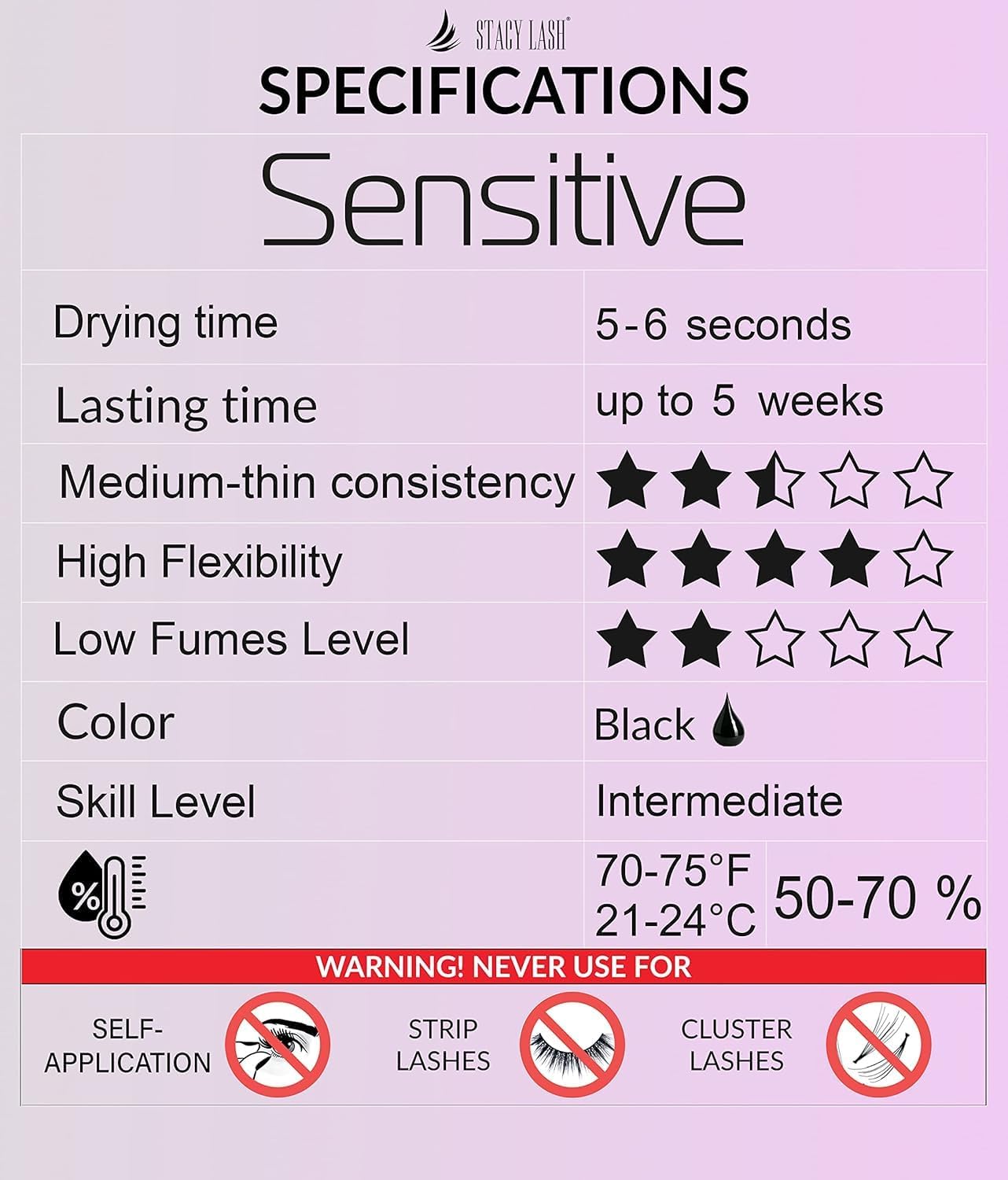 STACY LASH Sensitive Eyelash Extension Glue 0.34fl.oz/10ml / 5-6 Sec Drying time/Retention - 4-5 Weeks/Professional Black Adhesive/Lash Tech Supplies Beauty and Personal Care STACY LASH