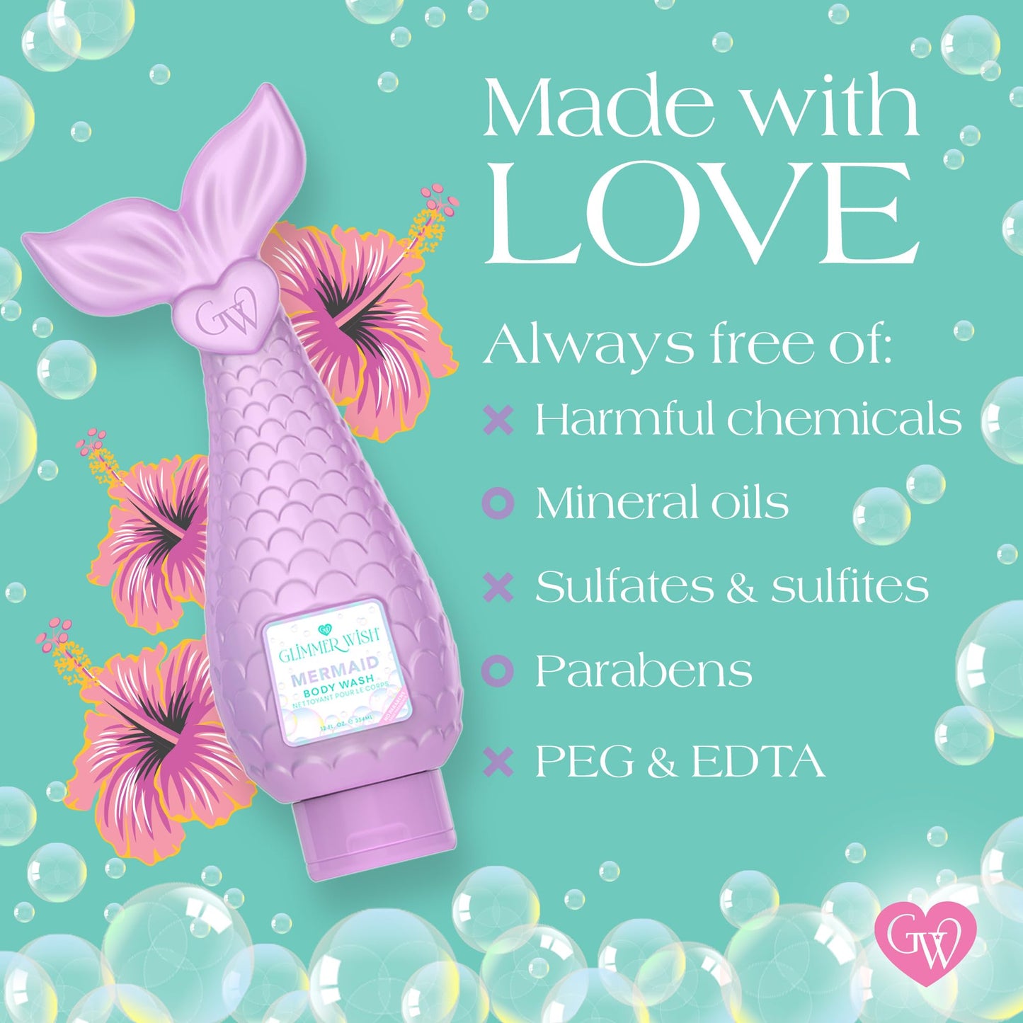 Glimmer Wish Mermaid Kids Body Wash, Gentle Cleanser and Moisturizing Sulfate Free Body Wash, Skin Care for Kids, Tropical Beach Scent, 12 Fl Oz Beauty & Personal Care Glimmer Wish