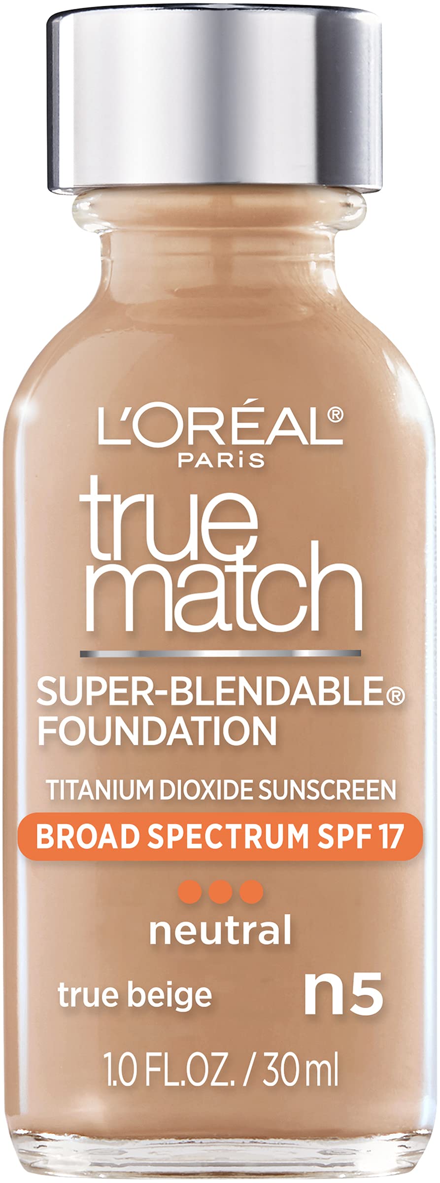 L’Oréal Paris Makeup True Match Super-Blendable Liquid Foundation, True Beige N5, 1 Fl Oz,1 Count