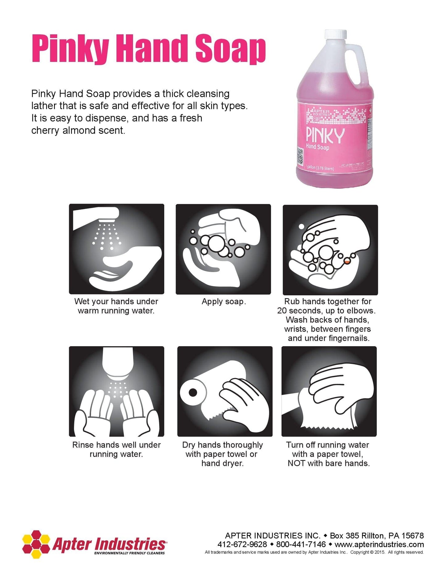 Apter Industries Pinky Hand Soap - Protective Skin Care Hand Soap - Enjoyable Cherry-Almond Scent, 1 Gallon Beauty & Personal Care Apter Industries
