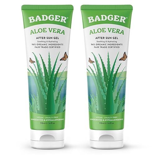 Badger Organic Aloe Vera Gel for Face & Body, 96% Pure Unscented Organic Aloe Gel for Cooling, Soothing, Non-Sticky Sunburn Relief, Vegan, Fair Trade Beauty & Personal Care Badger